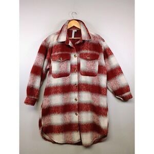 Cabincore Grace + Karma Women M Plaid Fuzzy Longline Button Front Shacket‎ Coat